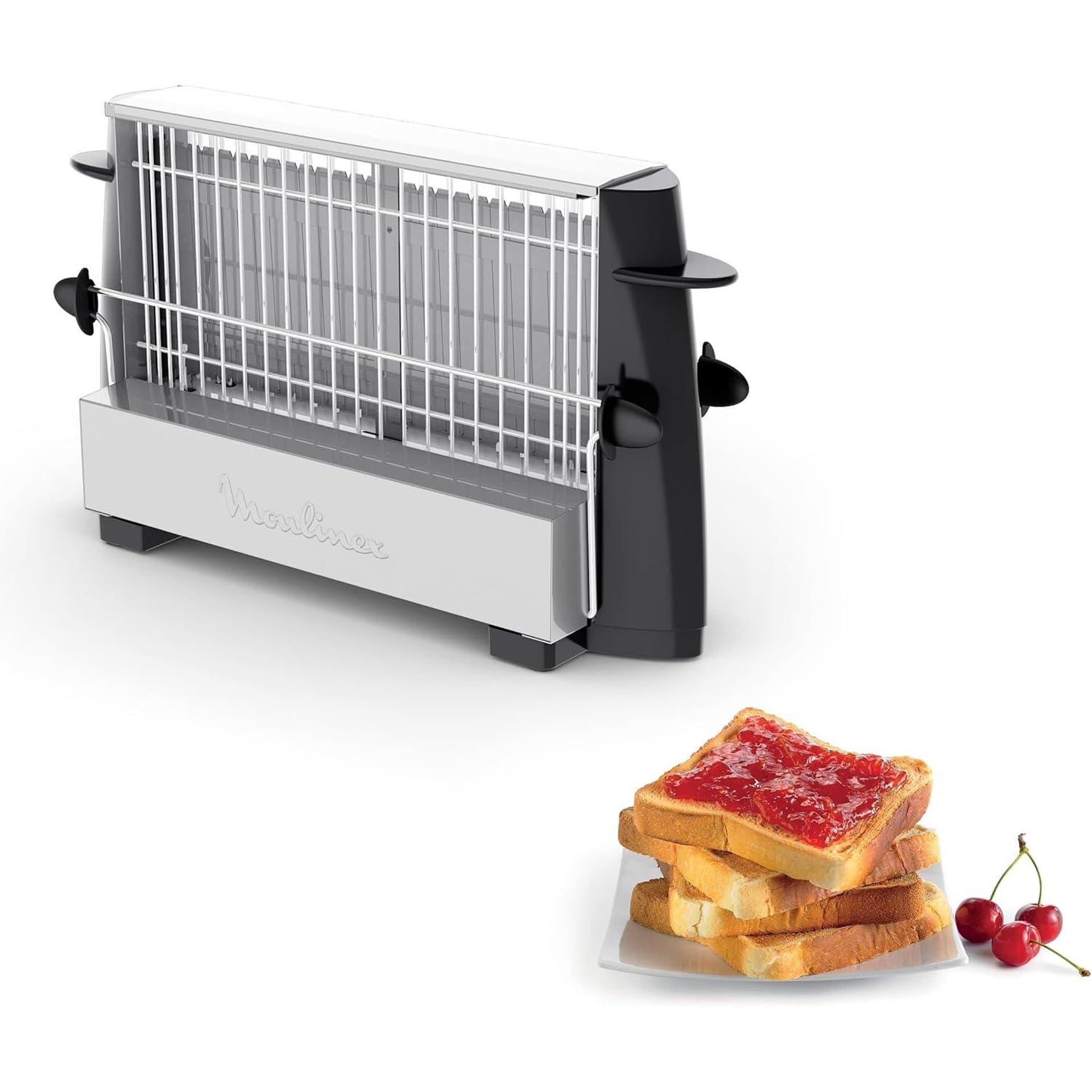 Тостер - Moulinex A15453 Multipan с мощност 760 W, до 4 филийки, студени дръжки и компактен дизайн в черен цвят