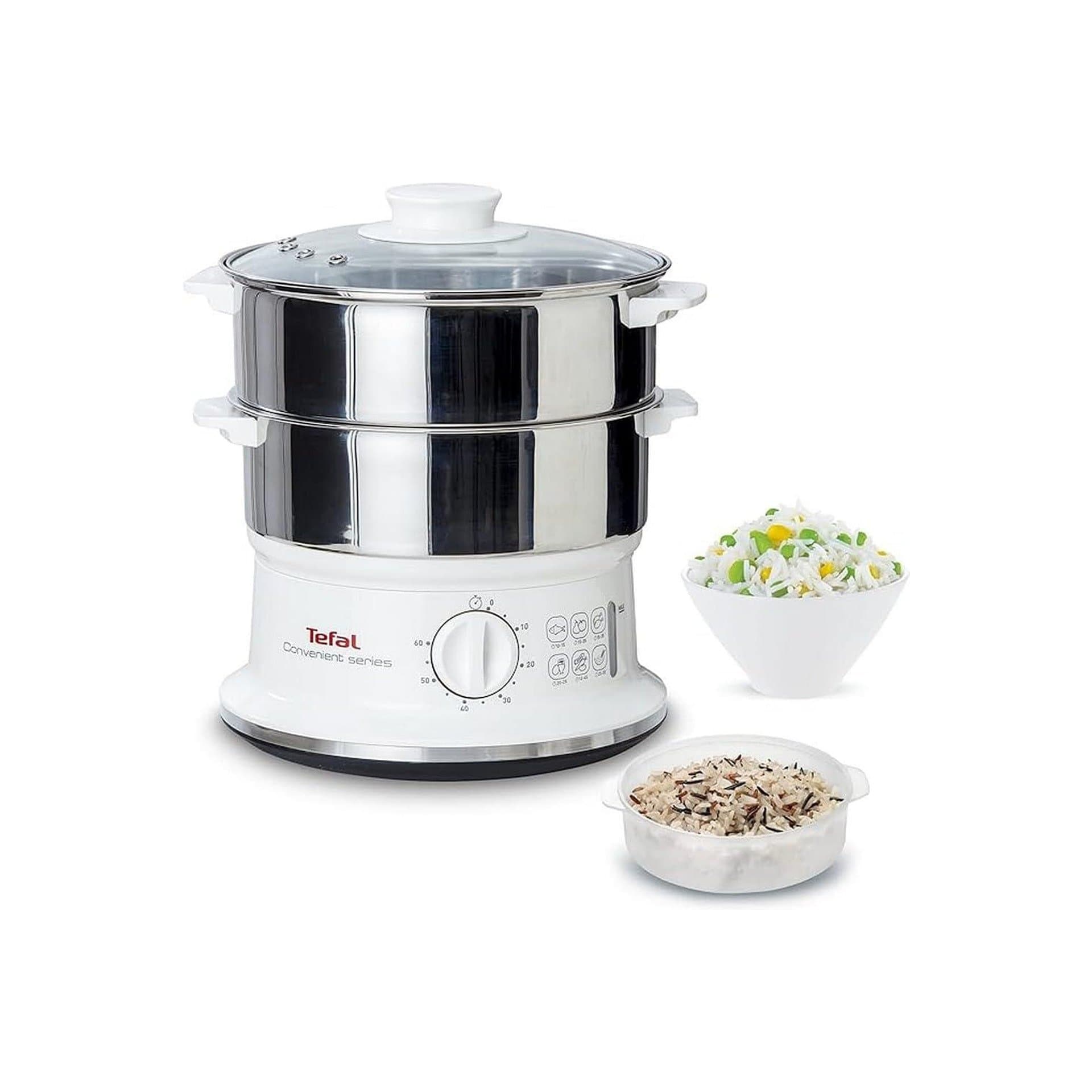 Уред за готвене на пара - Tefal VC1451, 2 нива, неръждаема стомана, 6 L, 900 W, таймер и автоматично изключване
