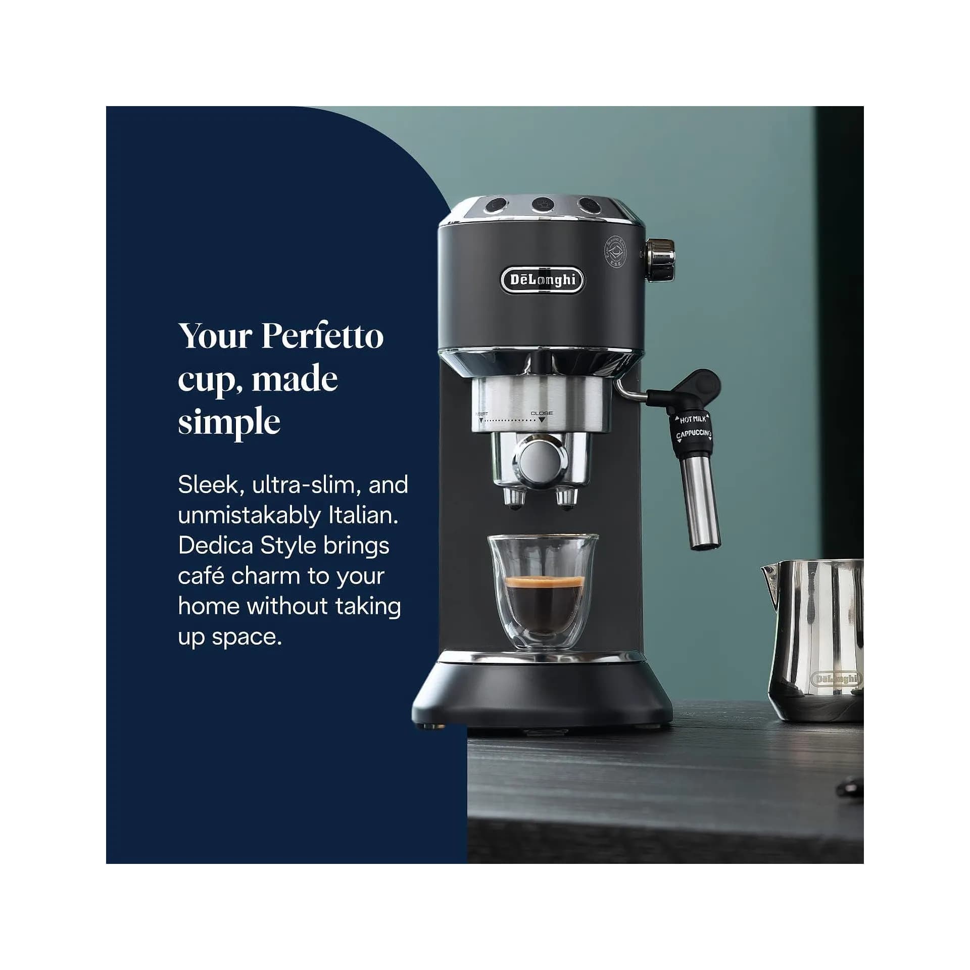 Кафемашина - De'Longhi Dedica Style EC685BK 15 бара, метално тяло, регулируема парна дюза, 1,1 л, черна 4