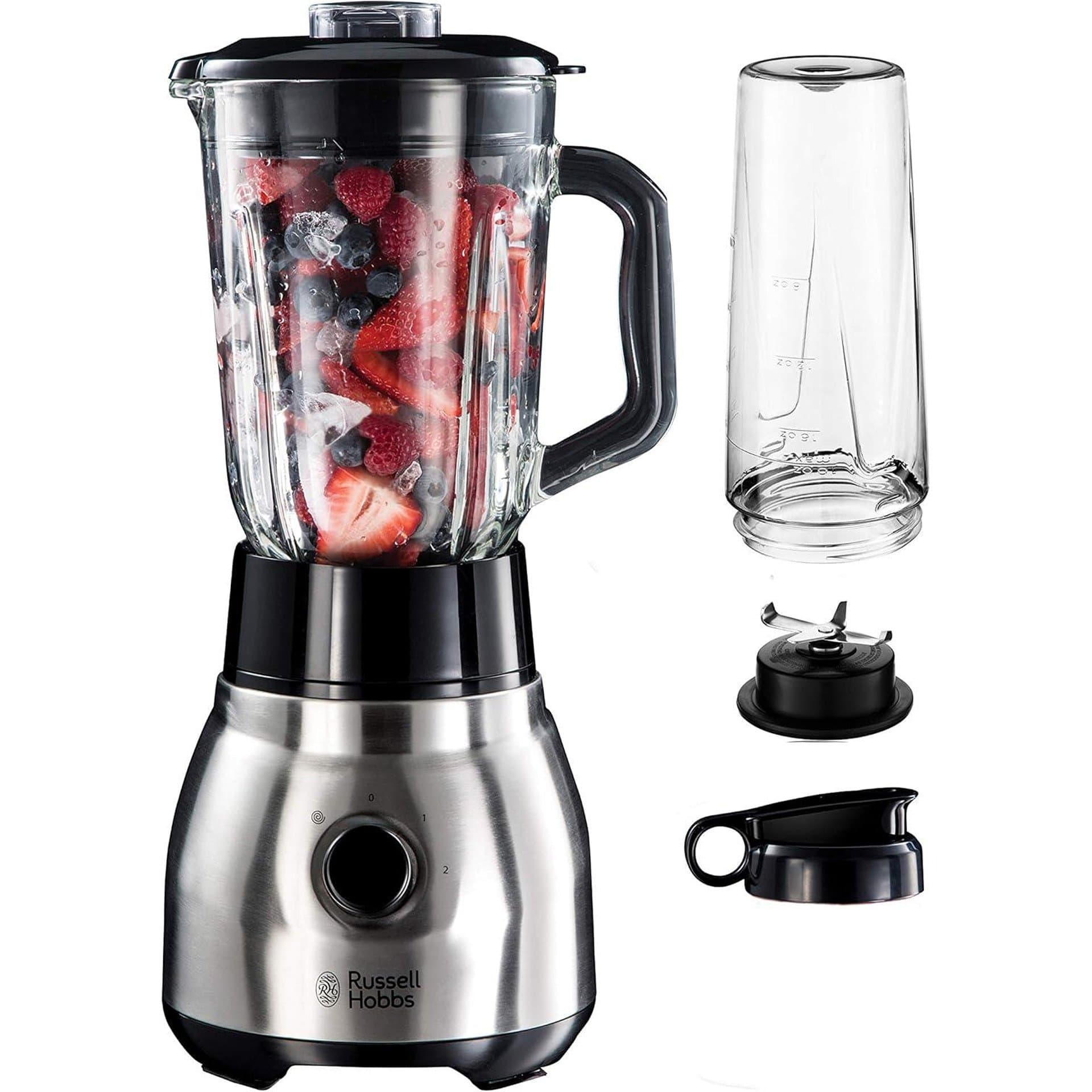 Блендер 2‑в‑1 – Russell Hobbs 23821‑56, 600 W, 1.5 L стъклен съд + 0.6 L бутилка
