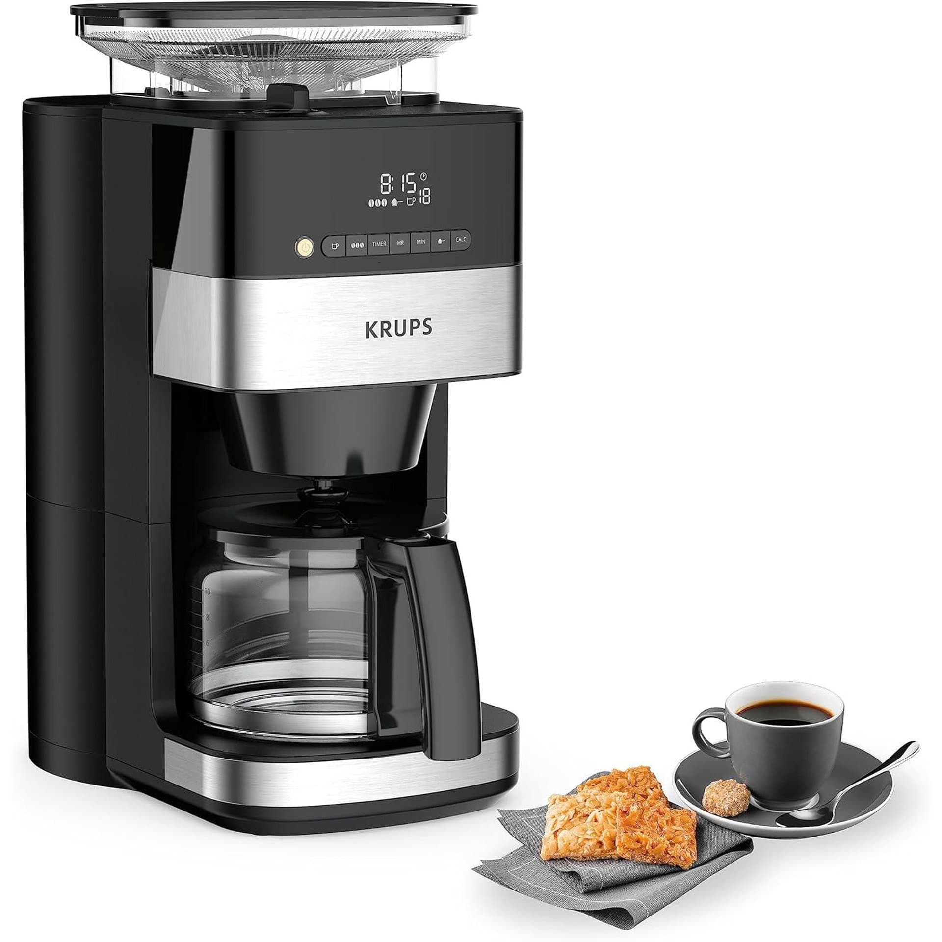 Филтърна кафемашина - Krups KM8328 Grind Aroma с вградена мелница, 1.25 L, 24 h таймер