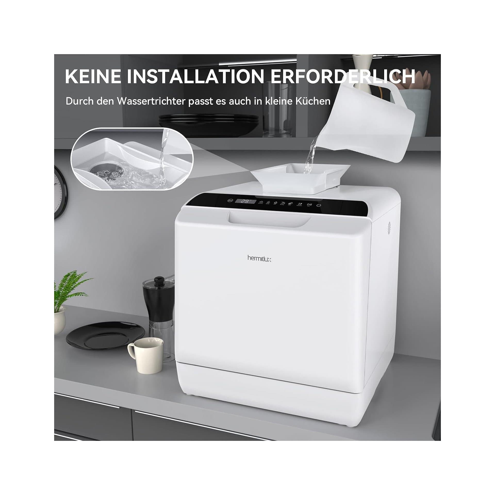 Мини съдомиялна машина - Hermitlux 43 cm 4 комплекта 175 kWh годишно 2