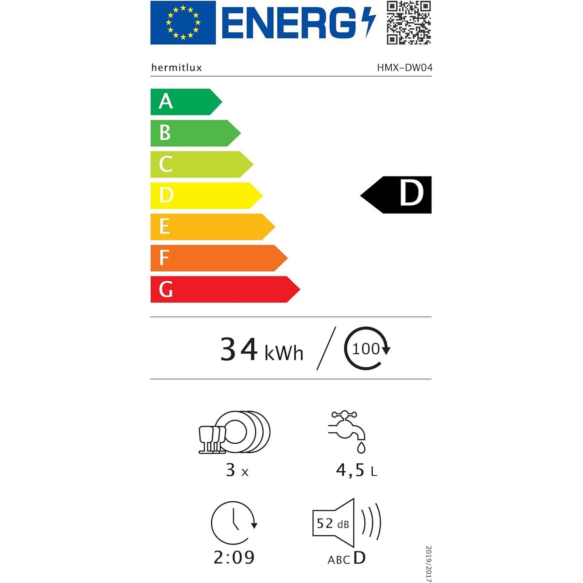 Мини съдомиялна машина - Hermitlux 43 cm 4 комплекта 175 kWh годишно 8