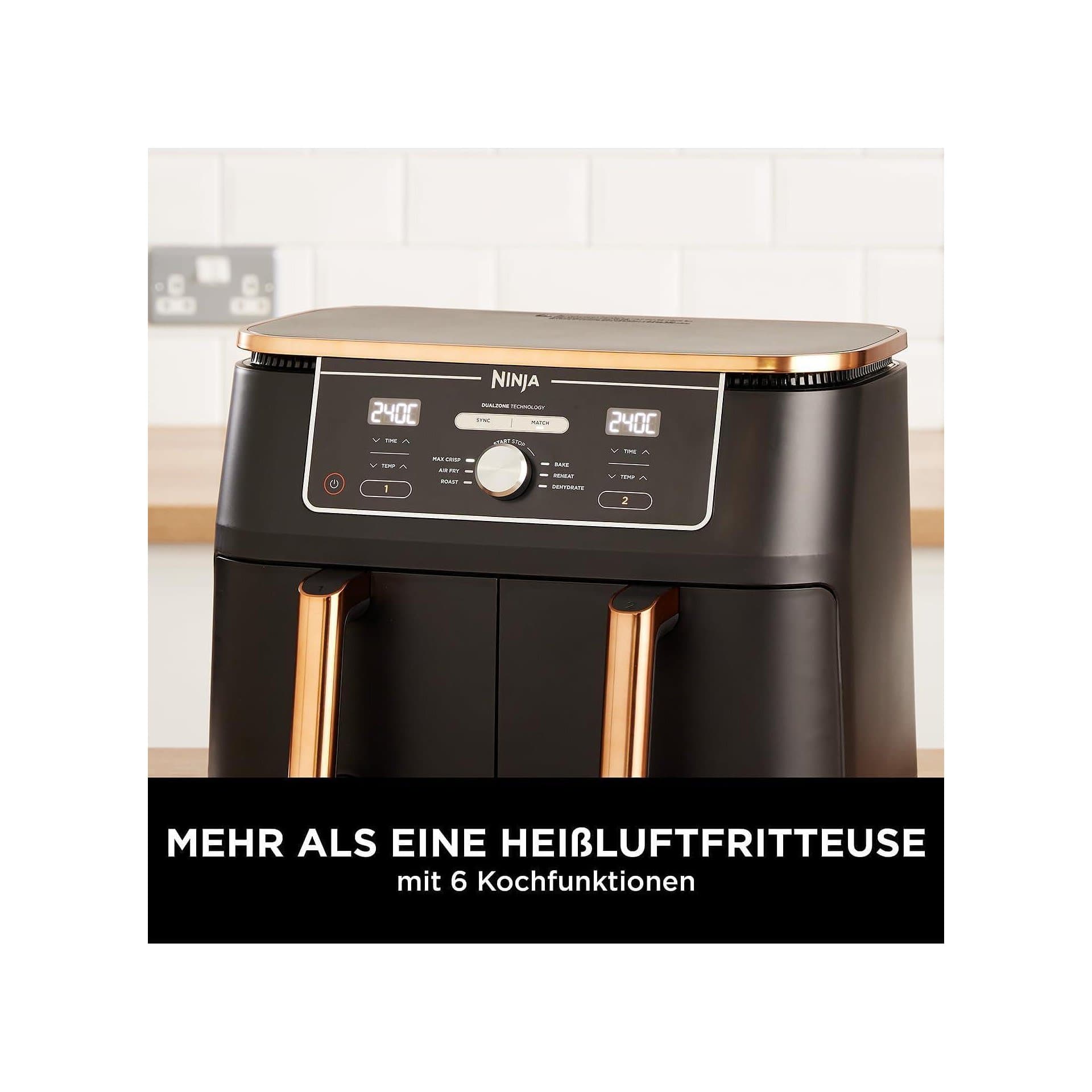 Фритюрник с горещ въздух - Ninja Foodi MAX AF400EUCP, 2470 W, 9.5 л, 2 зони, 6 функции, 27x41.5x32.5 см, мед/черен 4