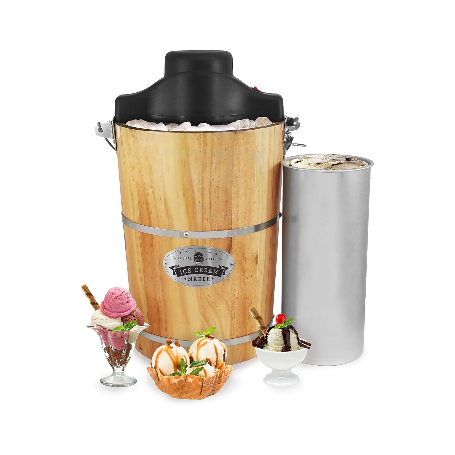 Машина за сладолед - Elite Gourmet EIM916 5.5 L дървена кофа електрическа