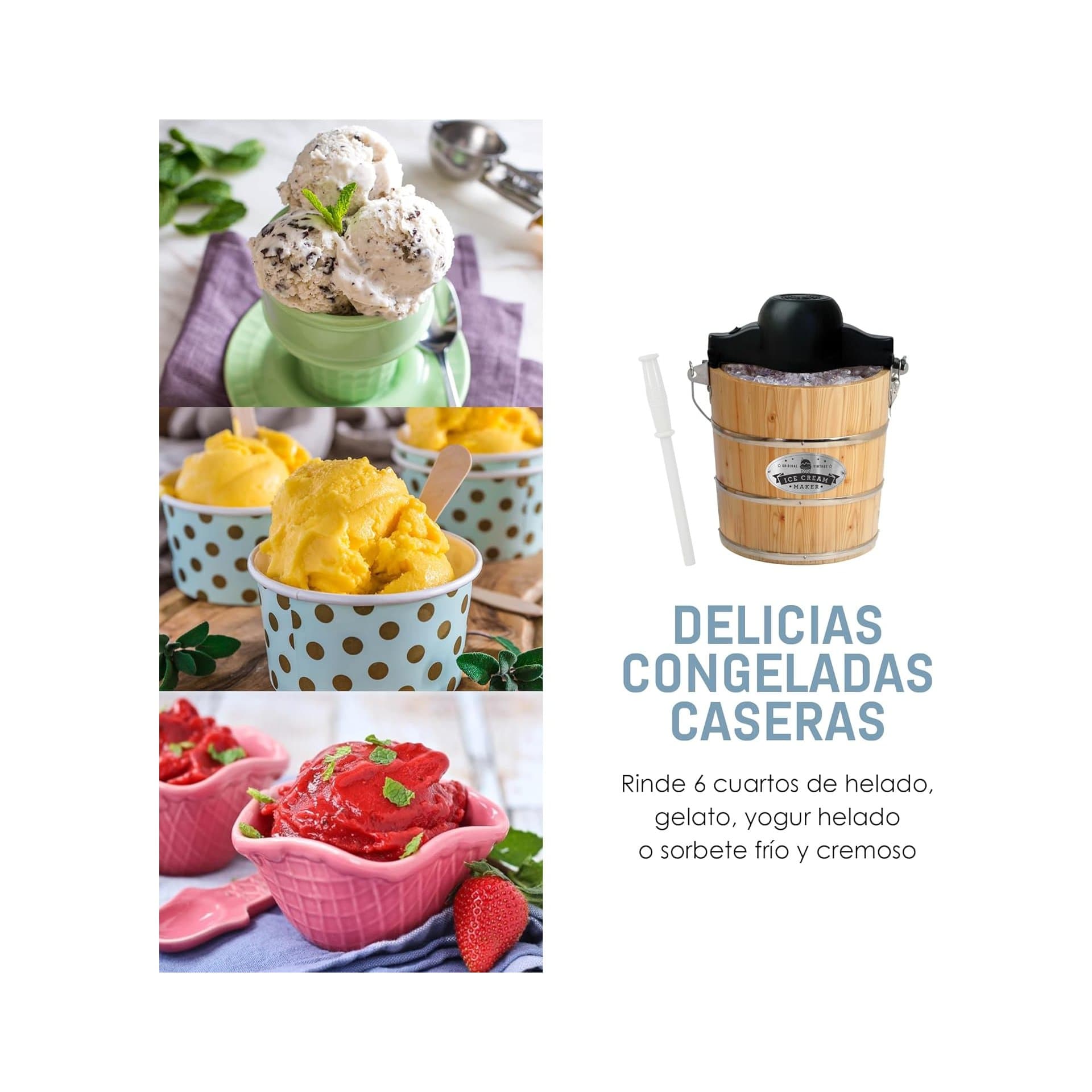 Машина за сладолед - Elite Gourmet EIM916 5.5 L дървена кофа електрическа 6