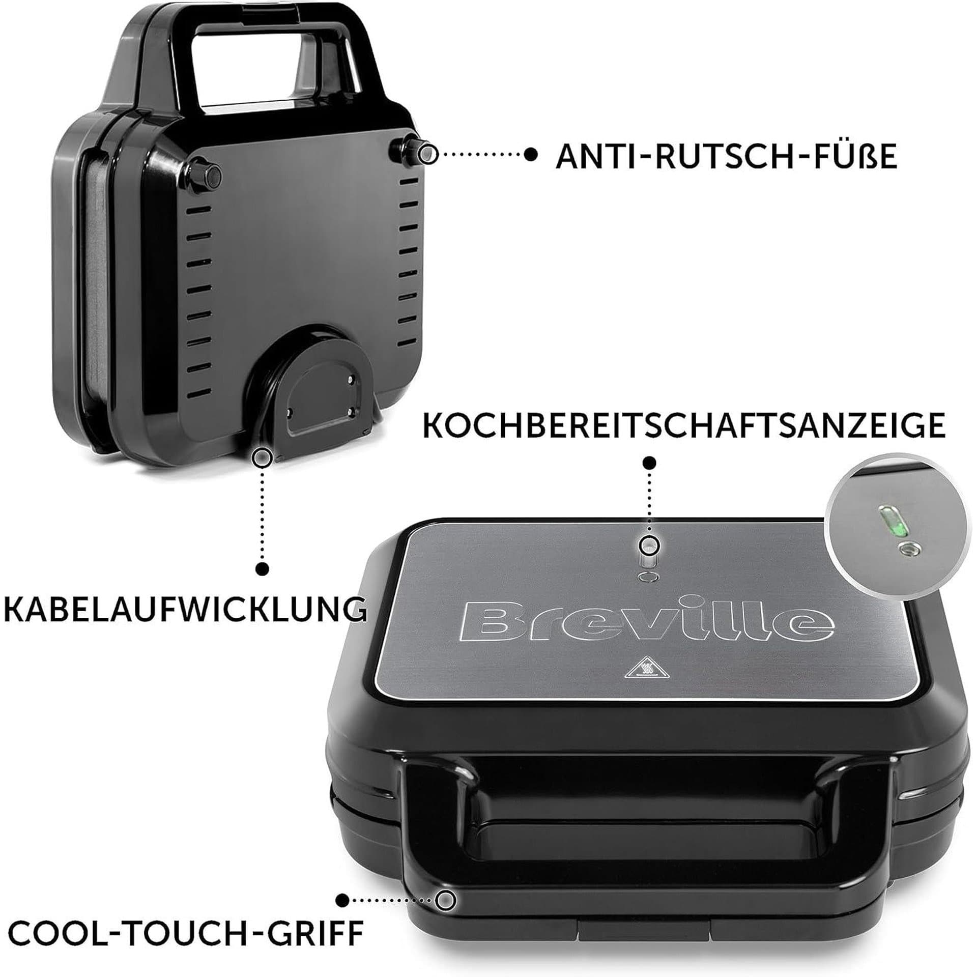 Тостер за сандвичи – Breville VST098X 3 в 1 Черен, 900W, сменяеми плочи за сандвичи, гофрети и грил сандвичи 3