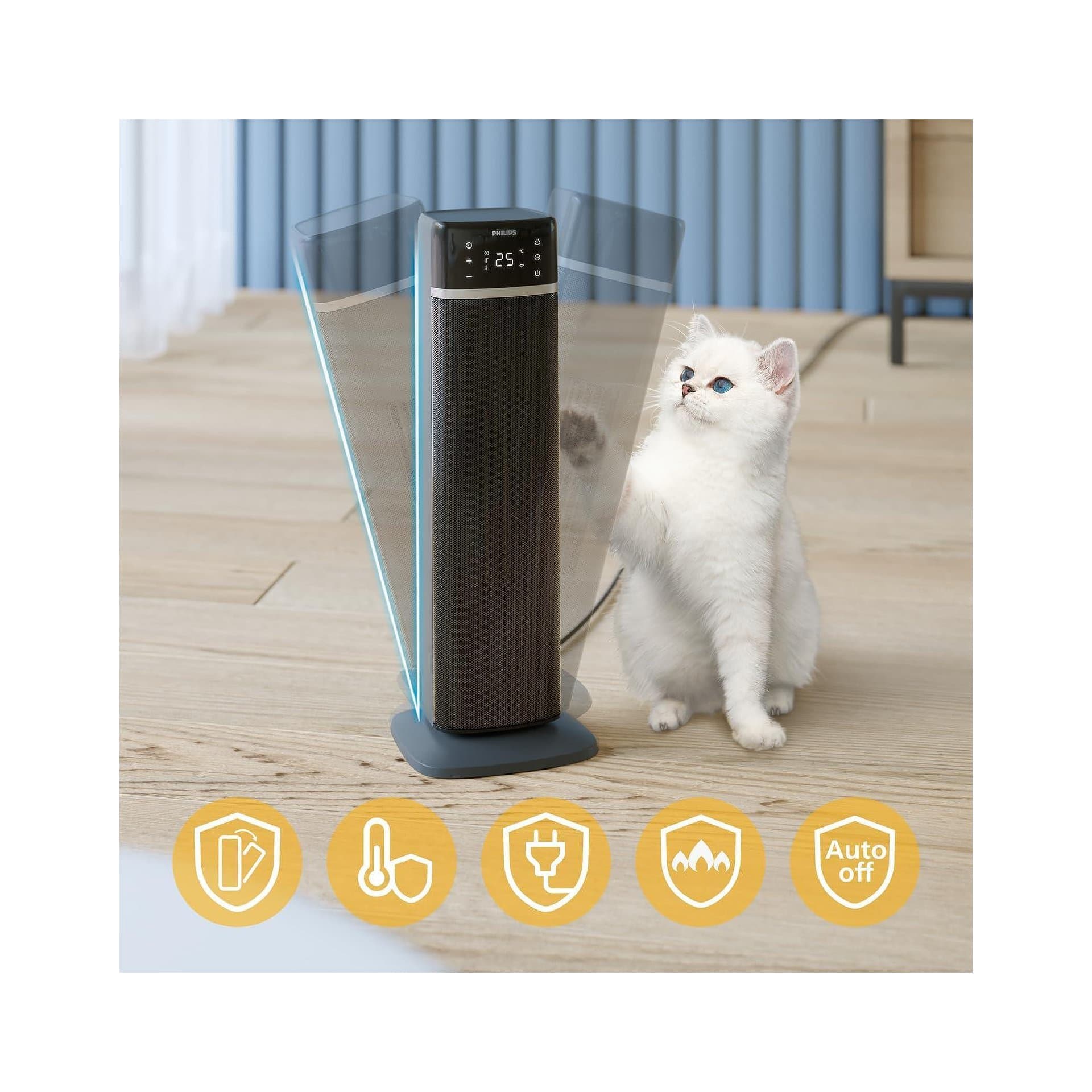 Вентилаторна печка - Philips CX5120/11 2000W до 50% енергоспестяваща, дисплей, 5 предпазни функции, 4 режима, 60° осцилация, тиха, черна и тъмносива 3