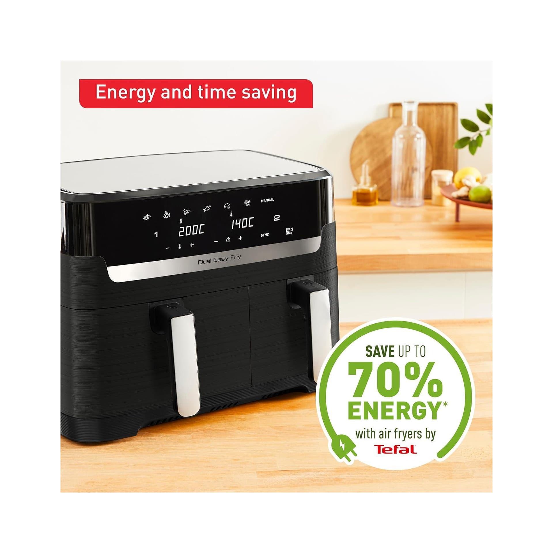 Фритюрник с горещ въздух - Tefal EY9018 5.2 L 3.1 L Двойна камера 7 програми 2