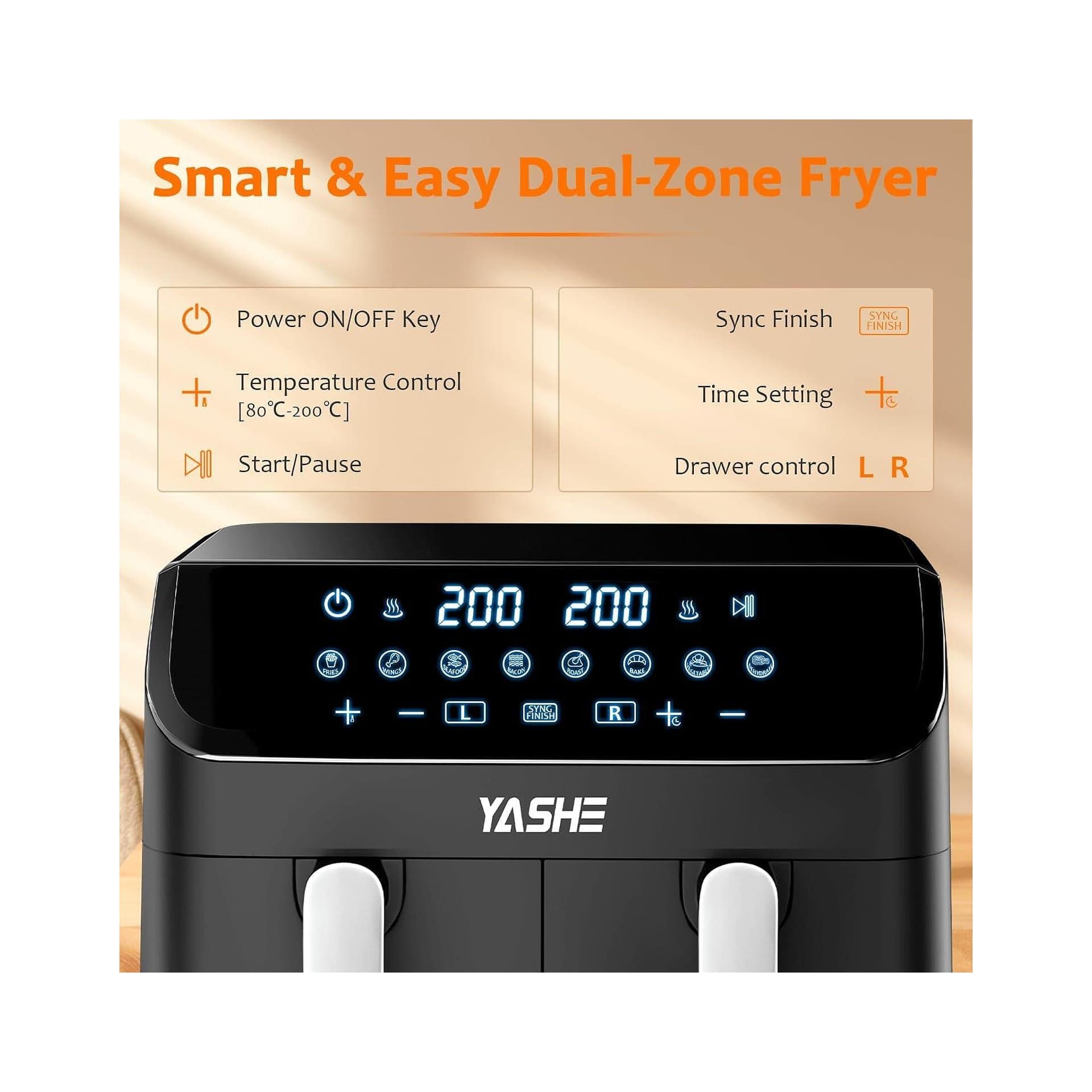 Фритюрник с горещ въздух - YASHE Dual Zone 9 L два коша дигитално управление 4
