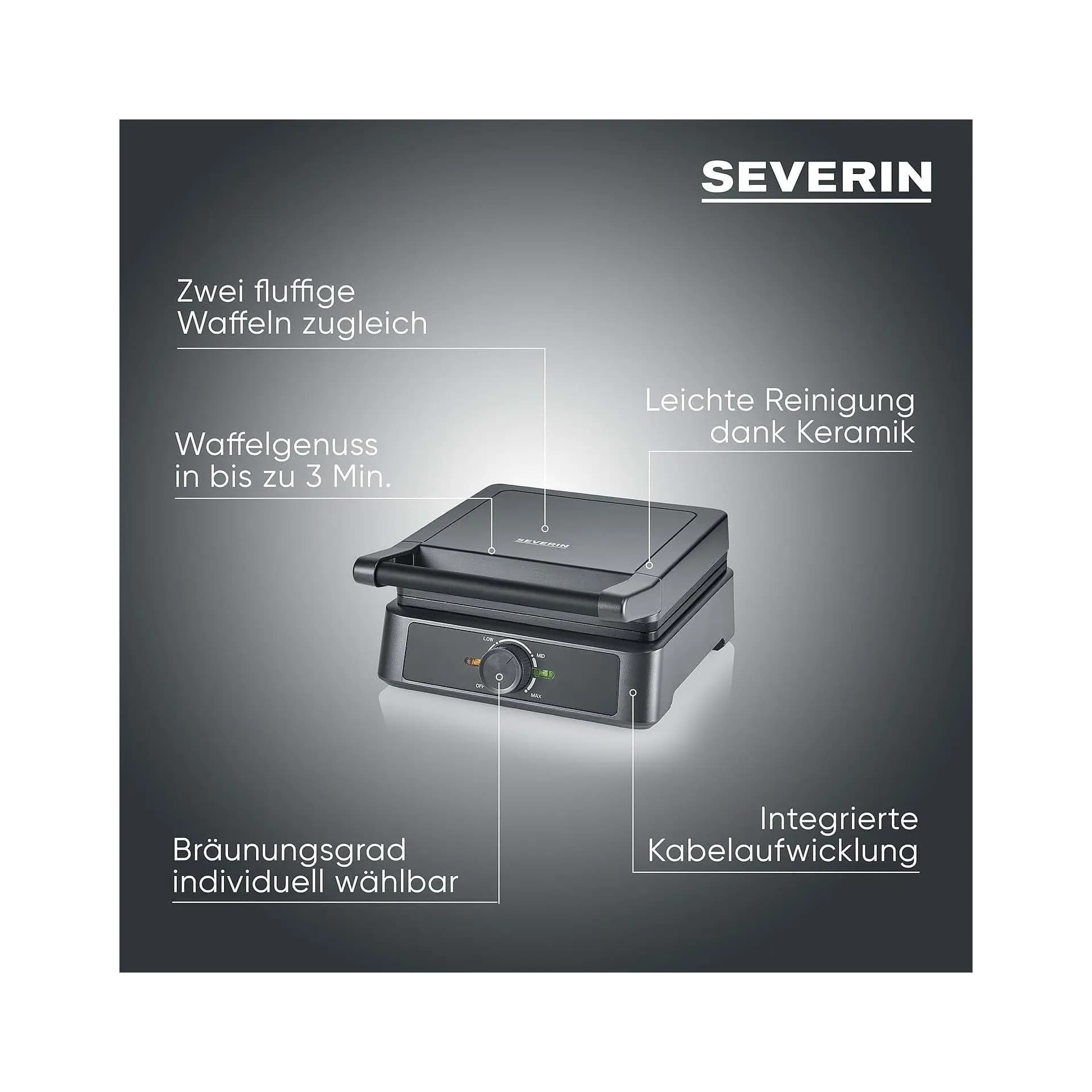 Гофретник – Severin WA 2130 1600W регулируем термостат керамично покритие компактен дизайн черен/бял 3