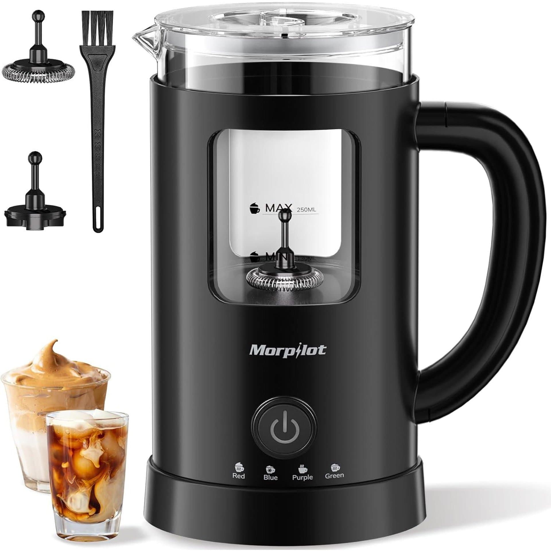 Уред за млечна пяна - Morpilot 600ml 550W 4 функции стъклен съд