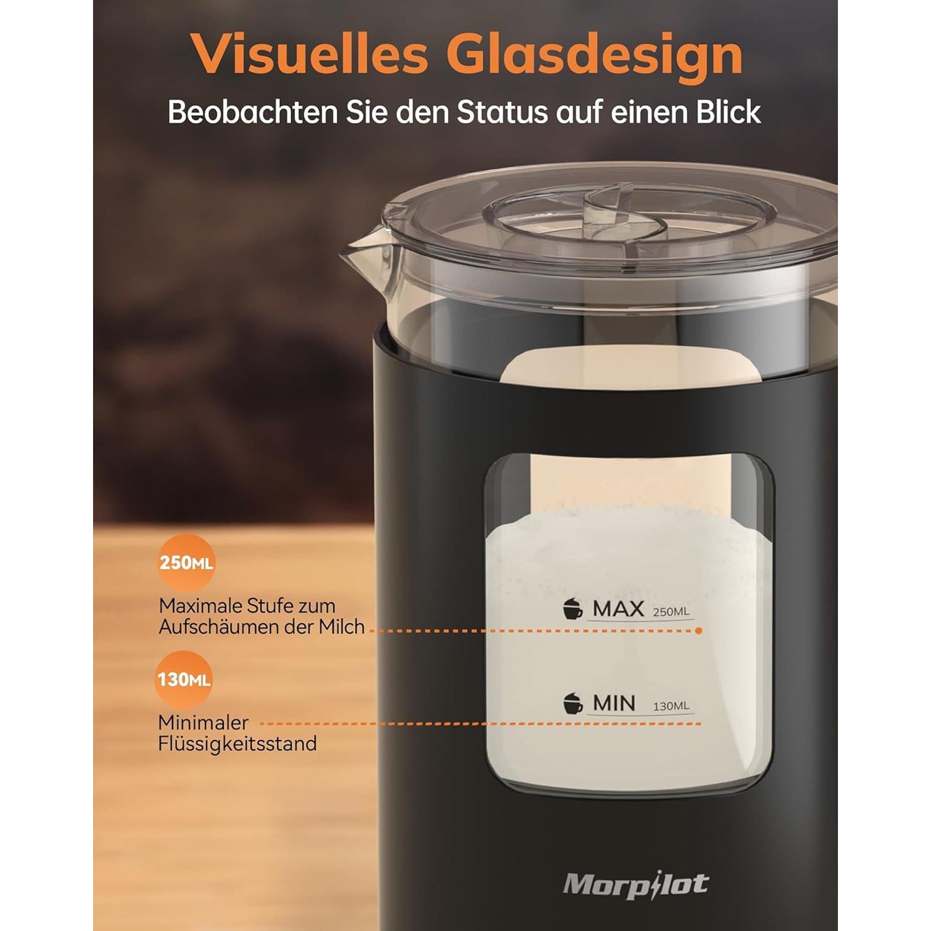 Уред за млечна пяна - Morpilot 600ml 550W 4 функции стъклен съд 2