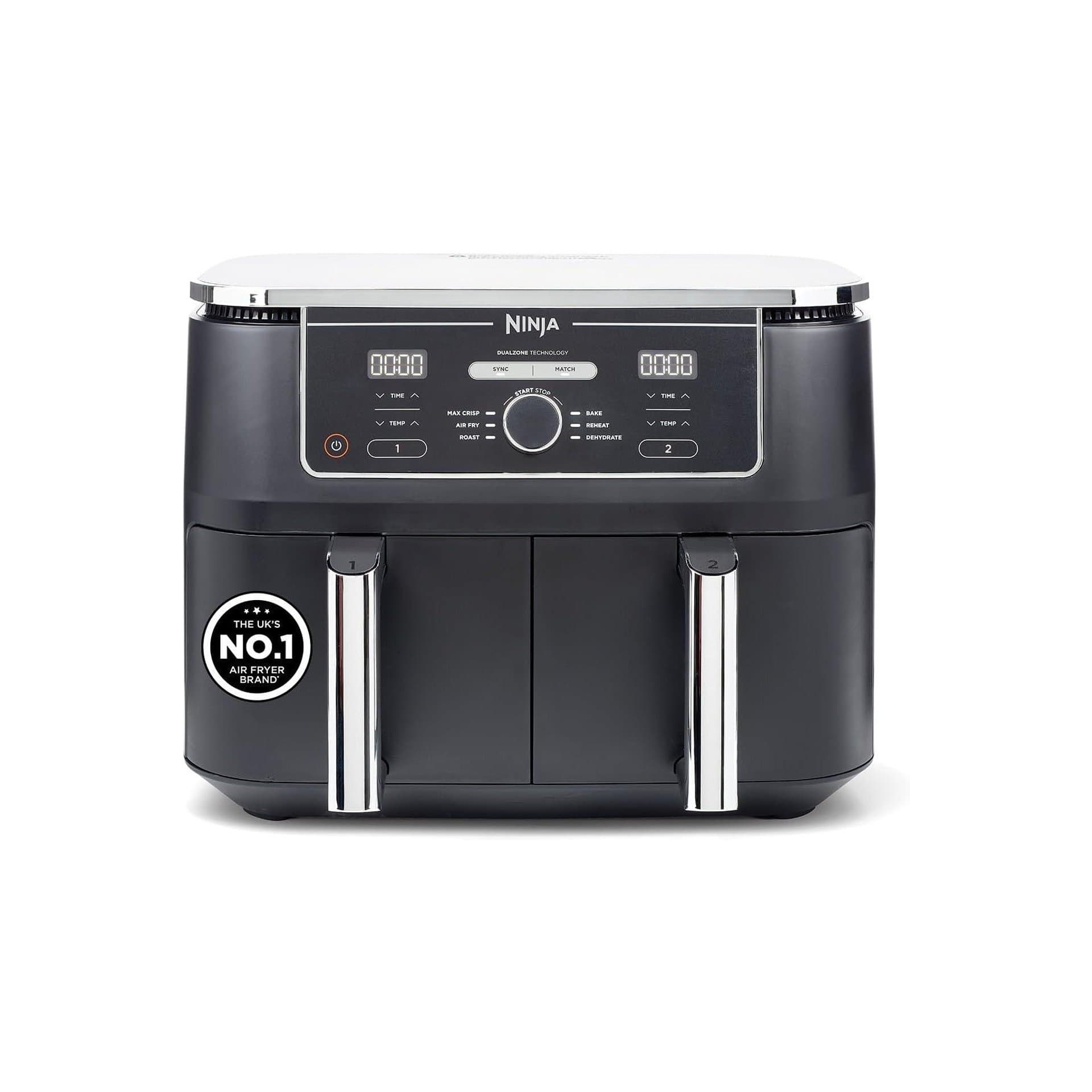 Фритюрник с горещ въздух - Ninja AF300EU 2 отделения, 6 функции, 2470 W, 7.6 литра, черен