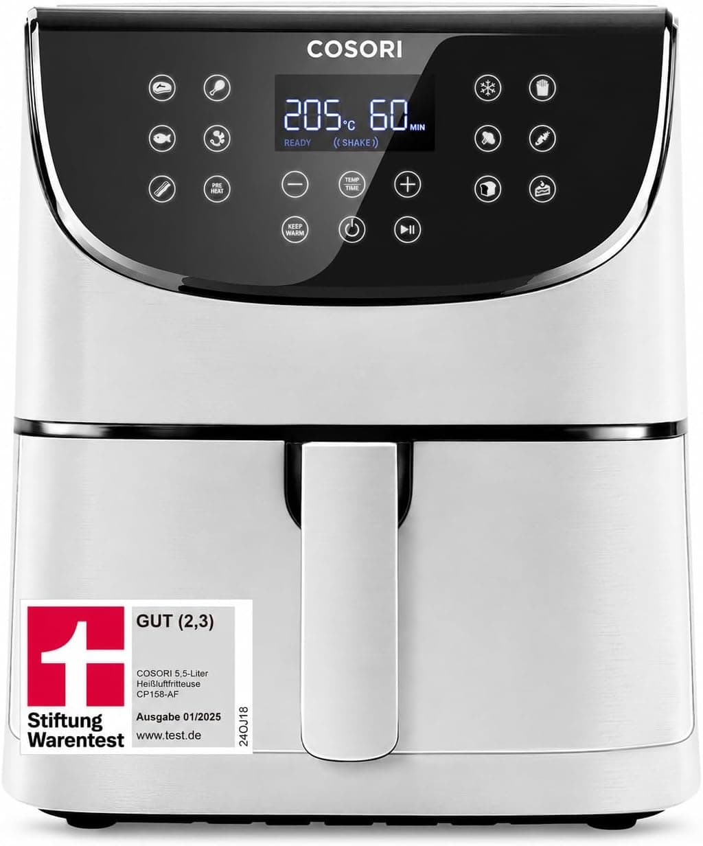 Фритюрник с горещ въздух - COSORI 11-in-1 Air Fryer 5,5L бял, функция Shake Reminder, кошници подходящи за съдомиялна