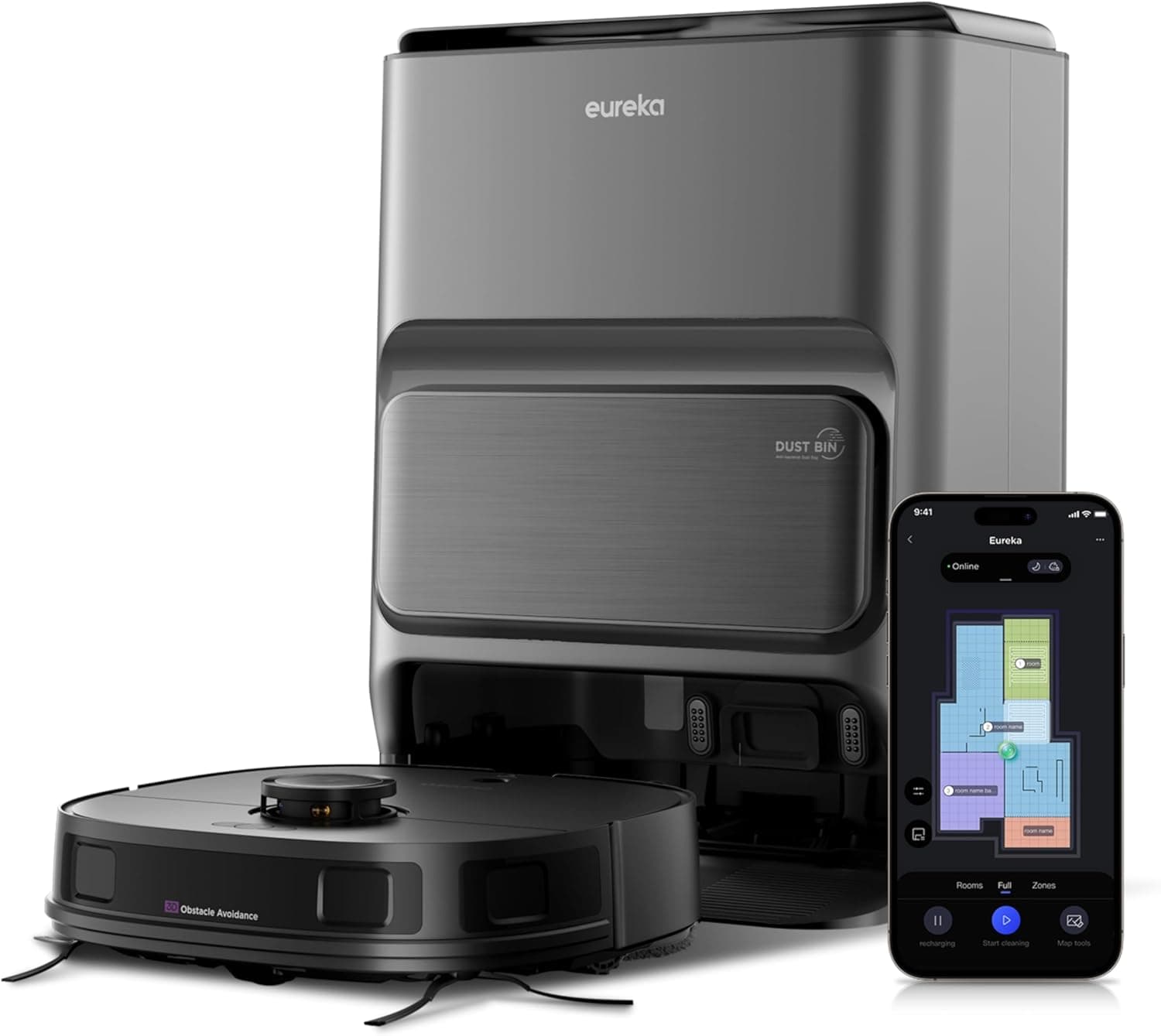Робот прахосмукачка - Eureka J12 Ultra 5000 Pa LiDAR 3D AI станция
