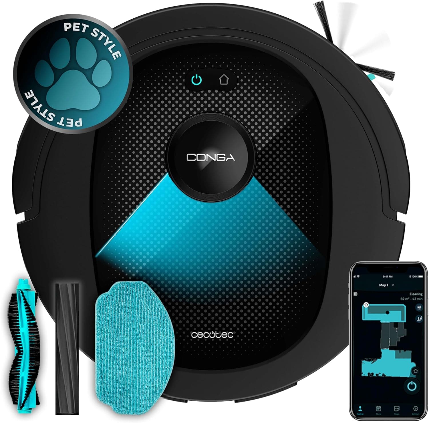 Робот прахосмукачка - Cecotec Conga 8490 Ultimate Ultra Power, лазерна навигация, 7000 Pa, 4-в-1 почистване, приложение, силиконова основна четка, до 170 минути работа