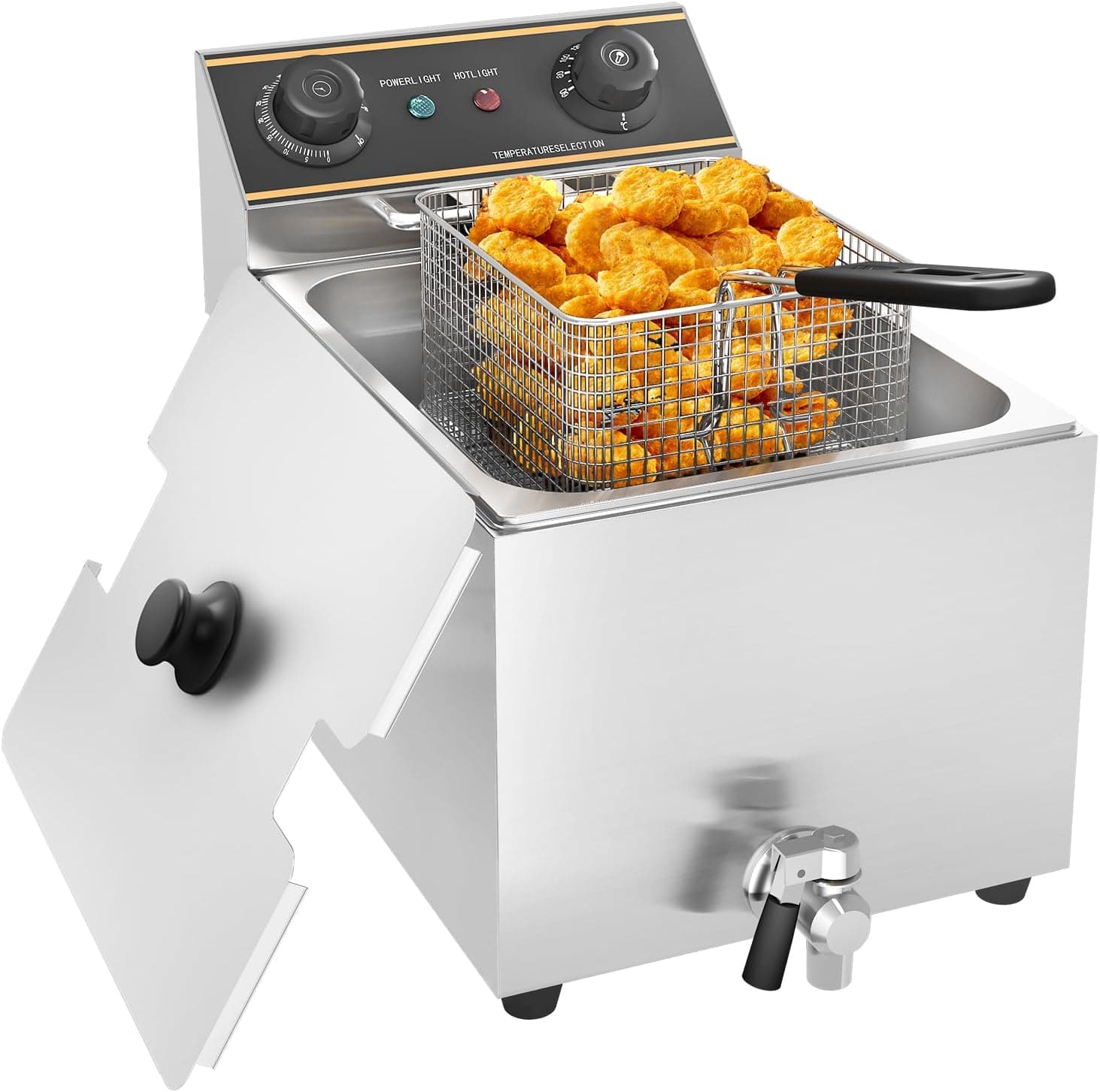 Професионален електрически фритюрник - MOOTACO 6L неръждаема стомана с кран за източване и таймер