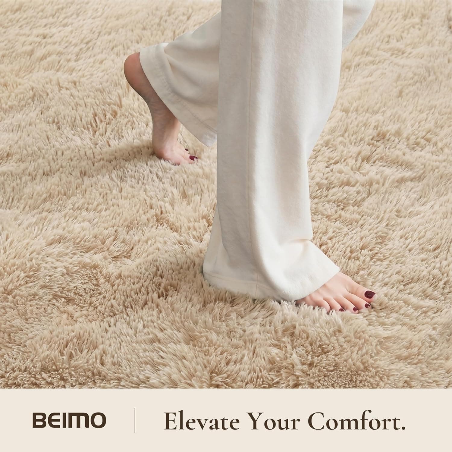 Килим - BEIMO 200 x 280 cm бежов къс косъм противоплъзгаща основа